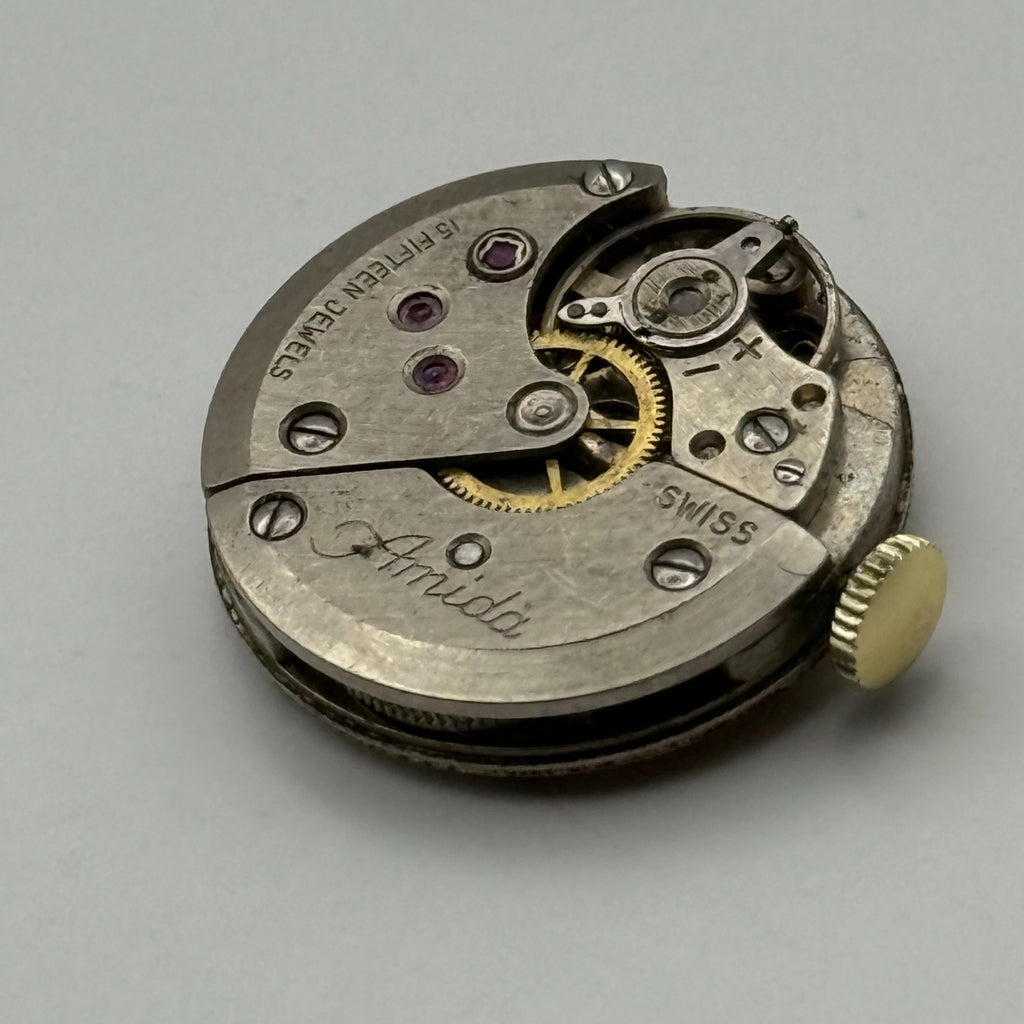 Amida 585 Watch Movement 15 Jewels Swiss Manual Wind Vintage Parts Repair 18.3mm