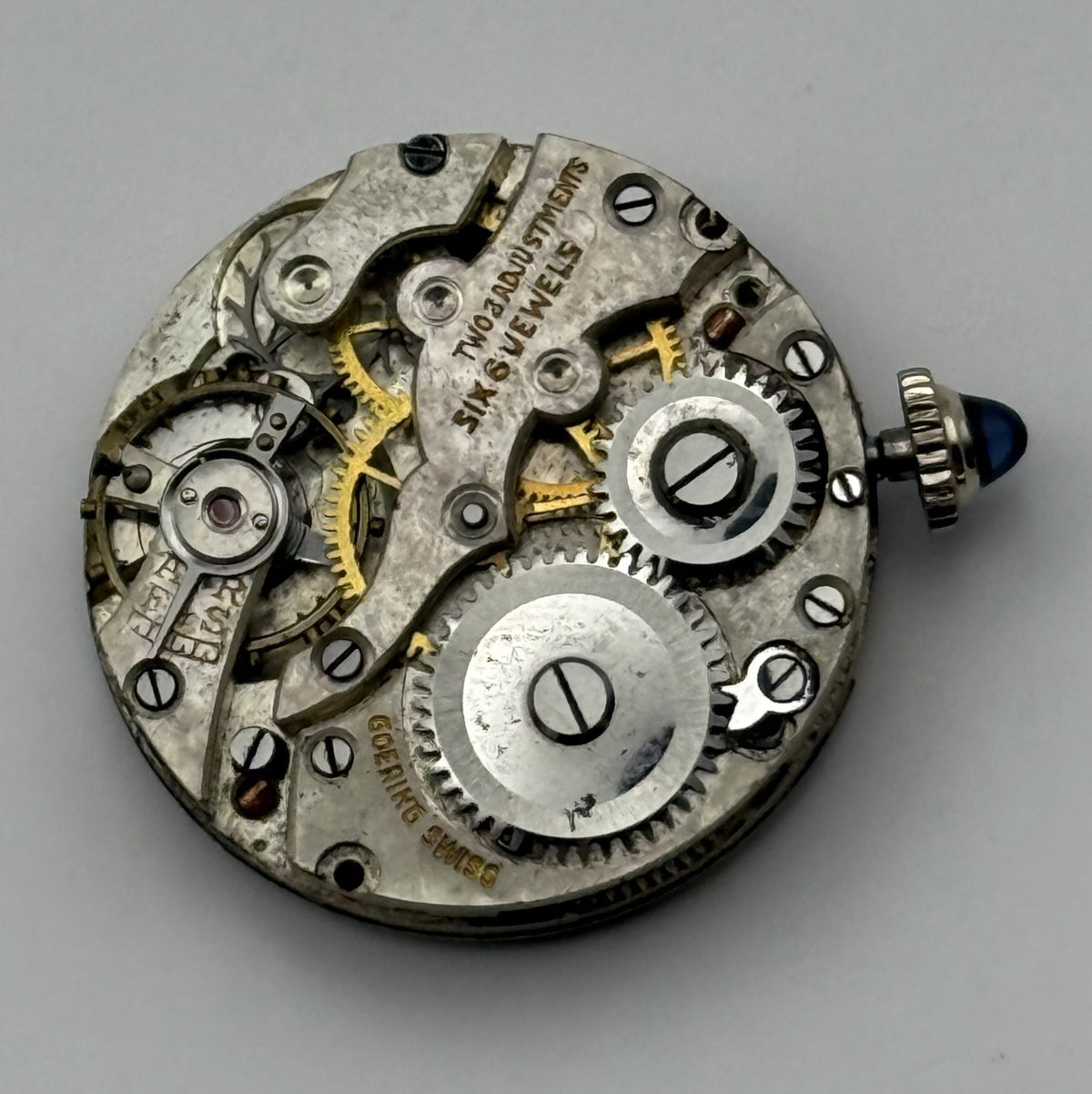 AS Watch Movement Cabochon Crown A. Schild 6 Jewels Swiss Parts Repair 23.4mm