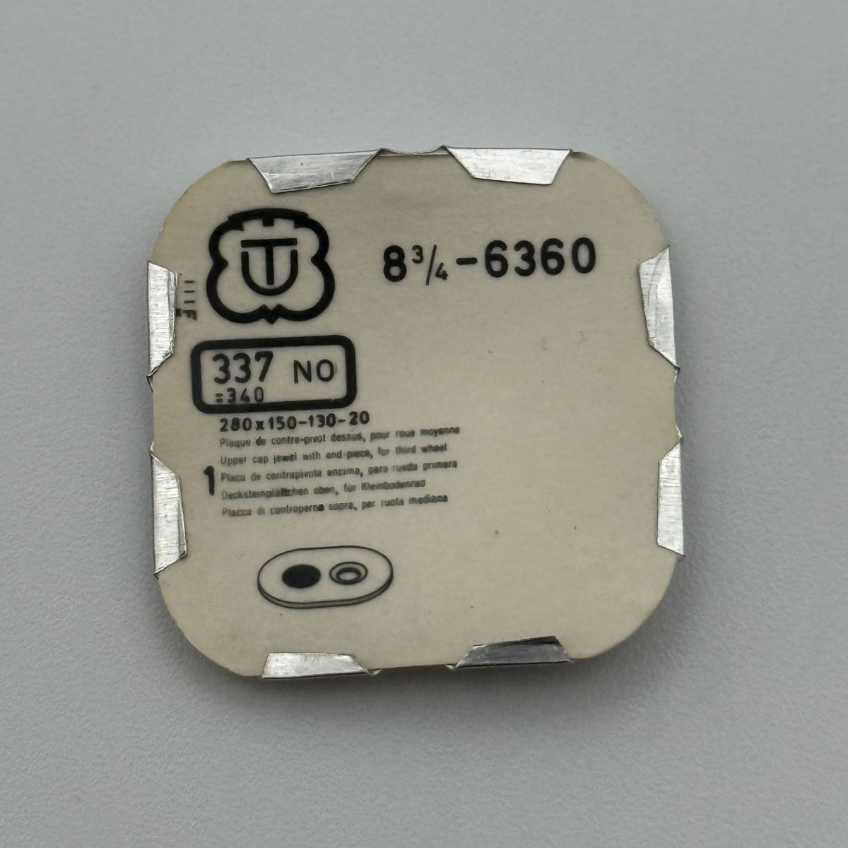 Unitas 6360 Upper Cap Jewel With End Piece - 8 3/4 - 337 - NOS - Watch Parts