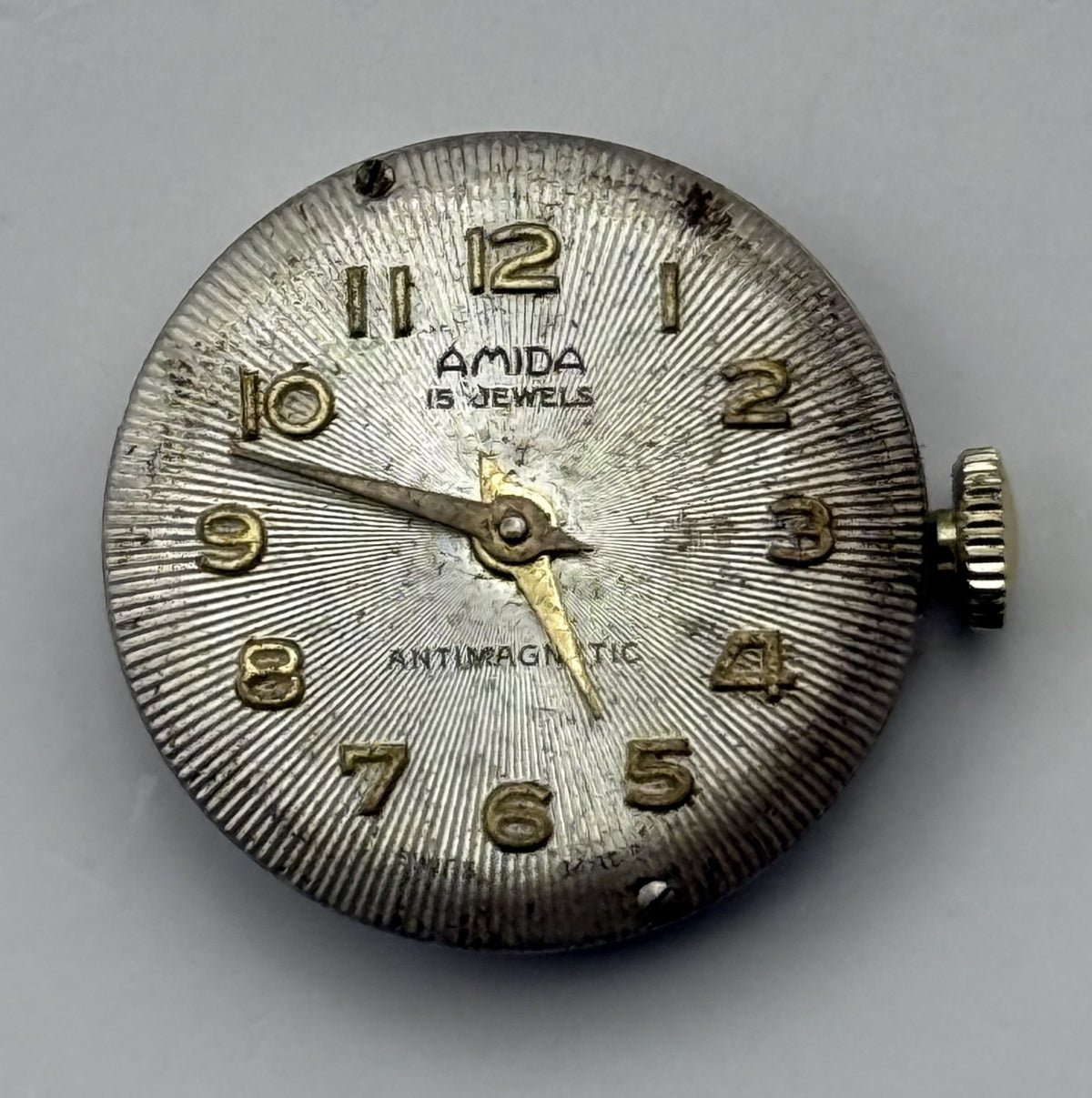 Amida 585 Watch Movement 15 Jewels Swiss Manual Wind Vintage Parts Repair 18.3mm