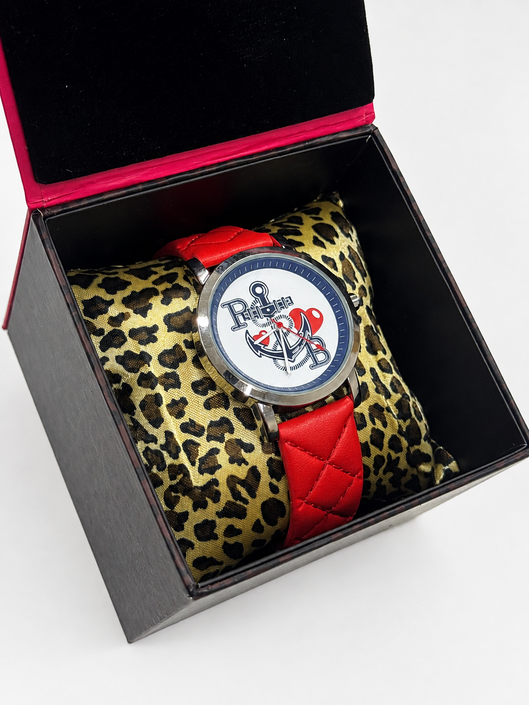 Pauls Boutique Cheetah Print Pillow Red Strap Ladies Watch Pink Box Brand New