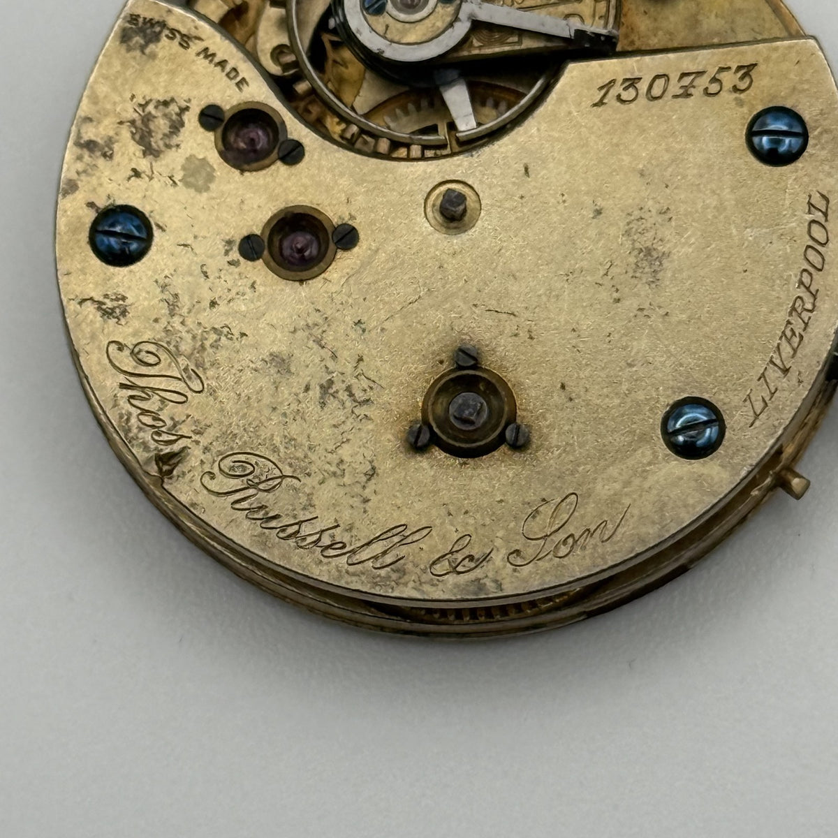 English Lever Pocket Watch Movement - Thos Russell Liverpool - Parts/Repair 34mm
