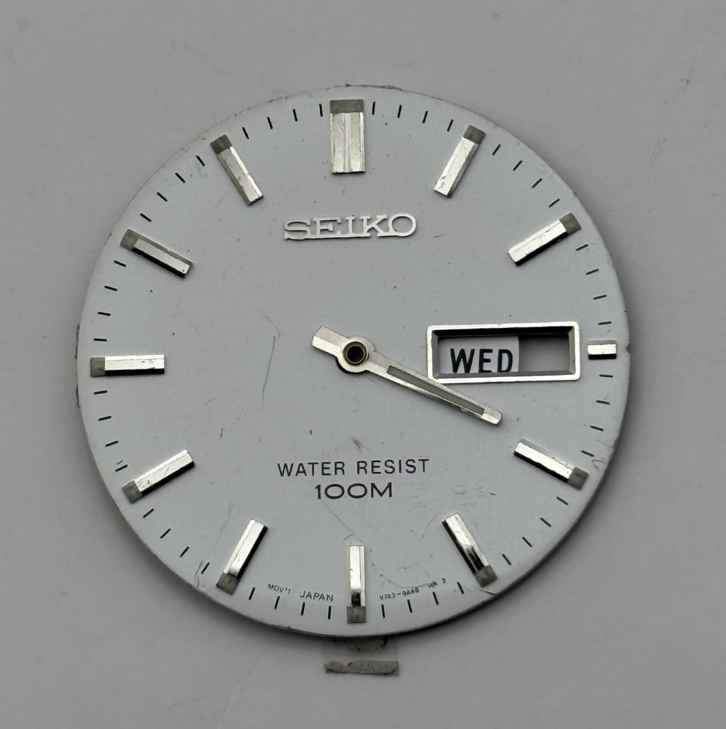 Seiko V743-9AA8 Watch Dial 100M Silver Japan Vintage Spare Parts Repair 29.5mm
