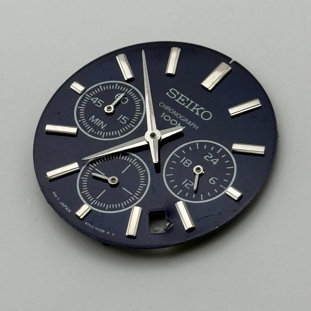 Seiko 6T63-00D8 Watch Dial Chronograph 100M Black Spare Parts Repair 30.4mm