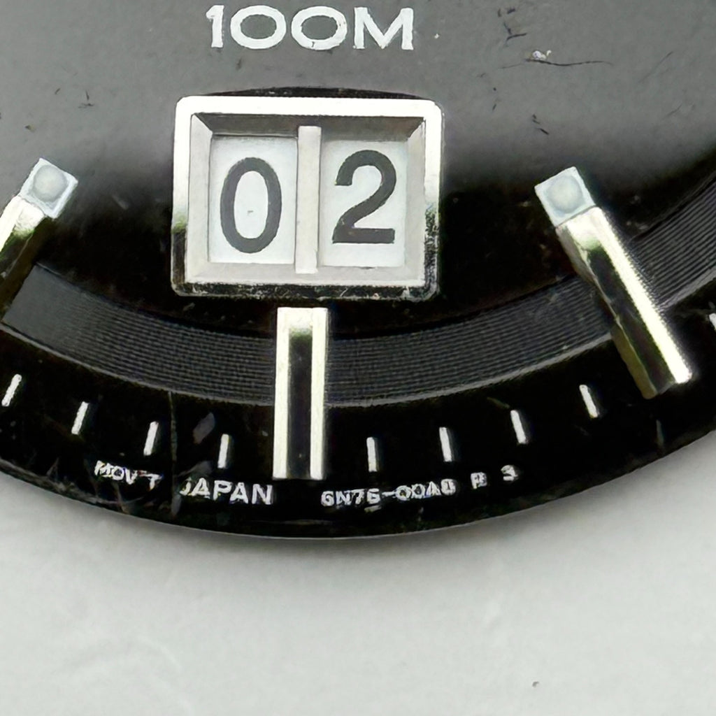 Seiko 6N76-00A8 Watch Dial 100M Black Japan Vintage Spare Parts Repair 32.9mm