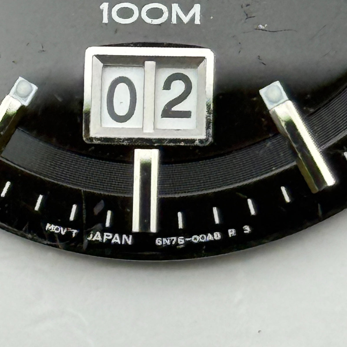 Seiko 6N76-00A8 Watch Dial 100M Black Japan Vintage Spare Parts Repair 32.9mm