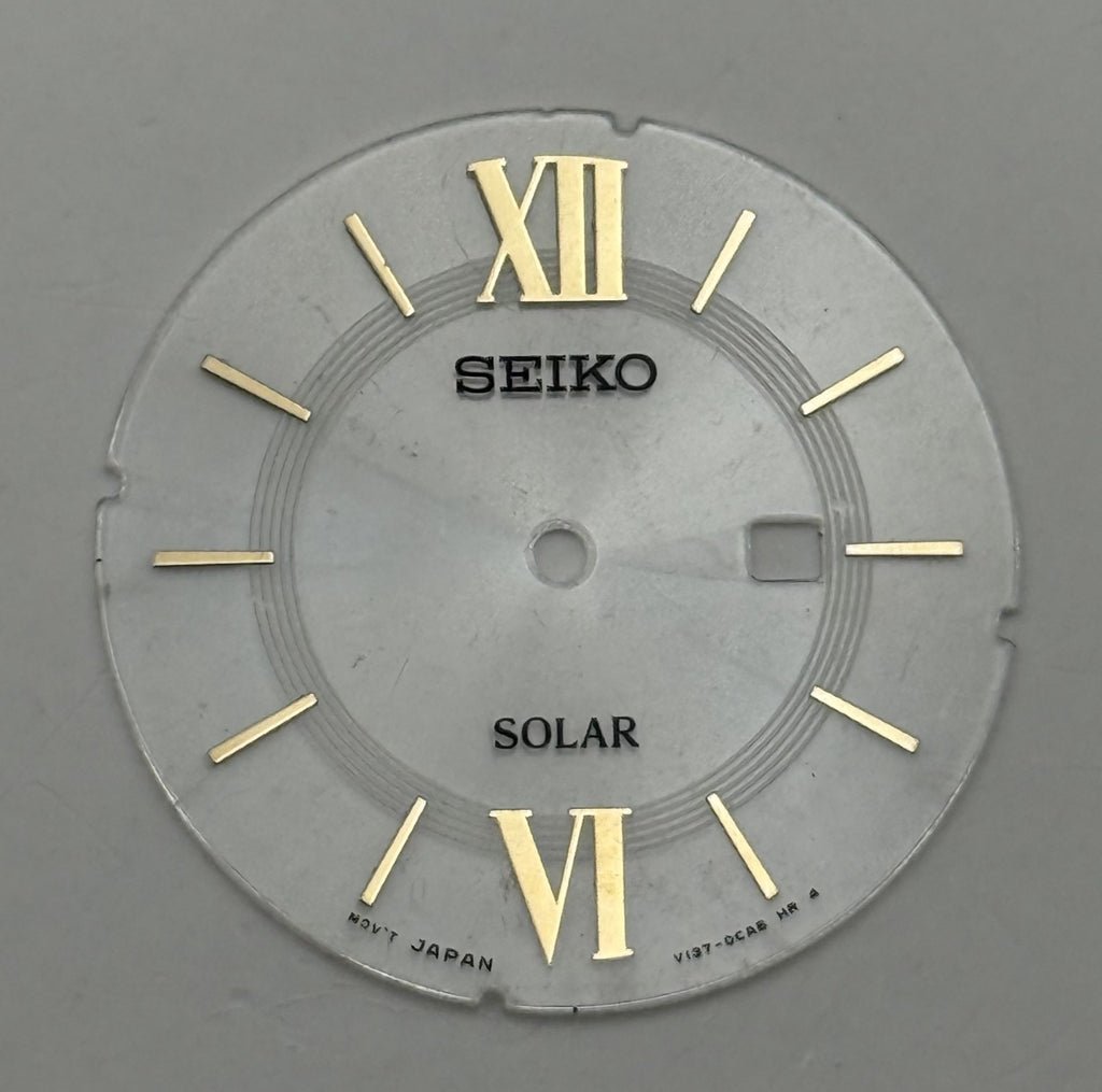 Seiko V137-0CA8 Watch Dial Solar Silver Tone Japan Spare Parts Repair 27.3mm
