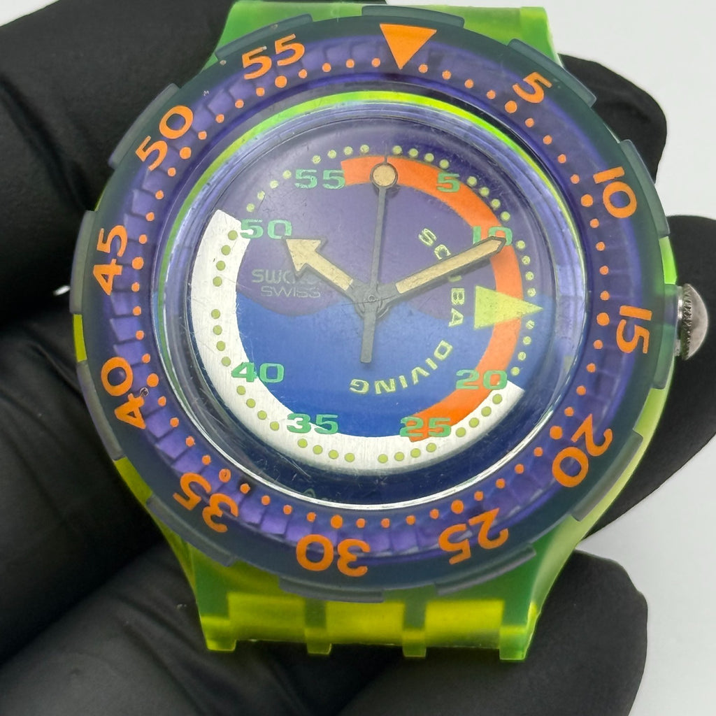 Vintage Swatch Scuba 200 Watch SDJ100 Coming Tide 1992 ETA Quartz 40mm Parts 