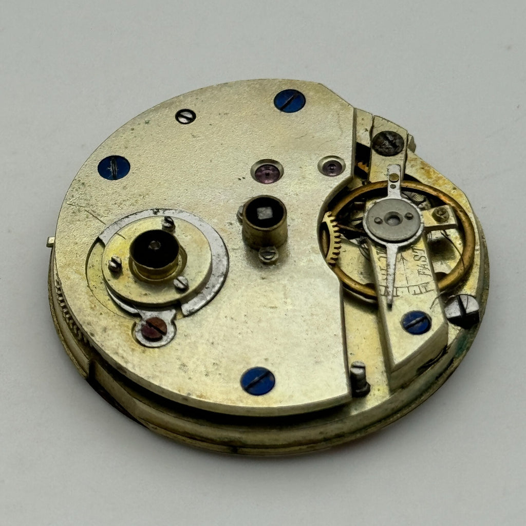 Antique Pocket Watch Movement Key Wound Nice Enamel Dial Parts Repair 36.1mm 