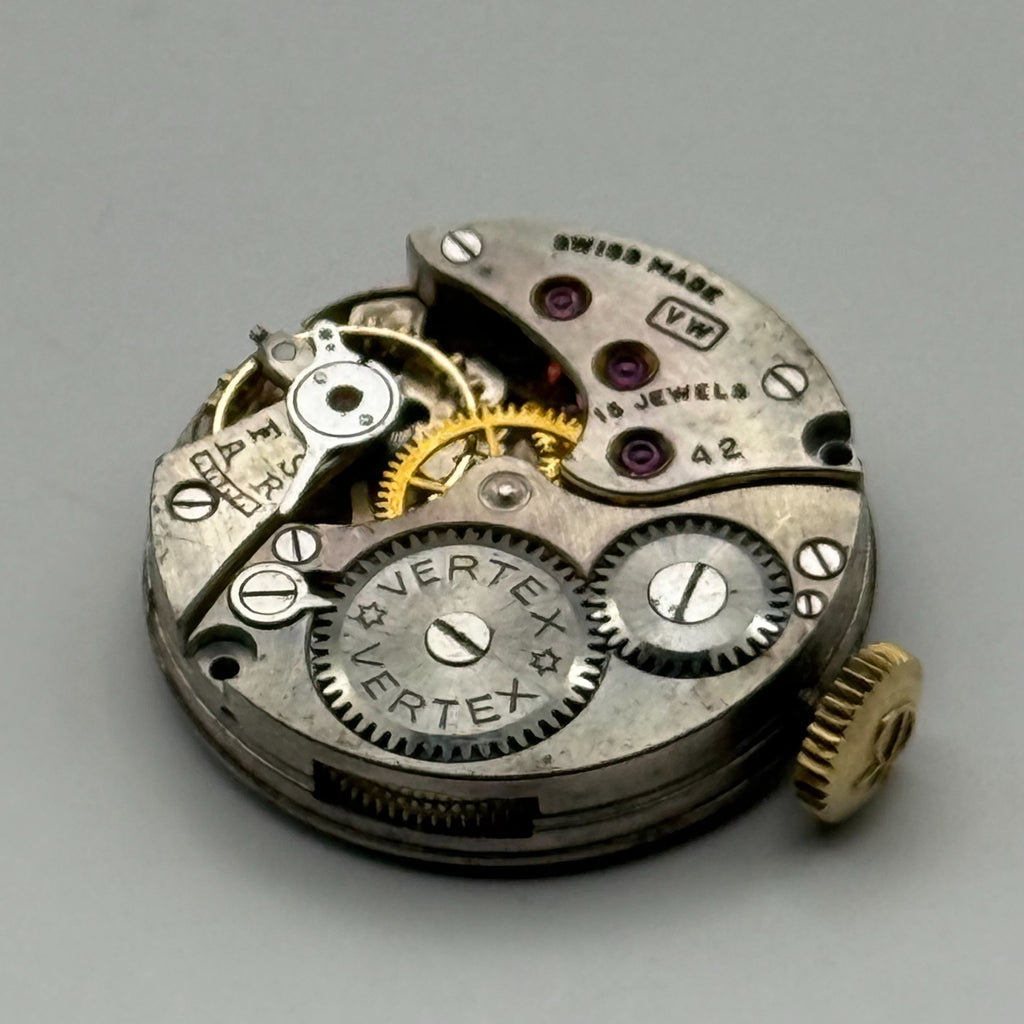 Vertex 42 Watch Movement - VW 15 Jewels - Running - For Parts / Repair - 19.6mm