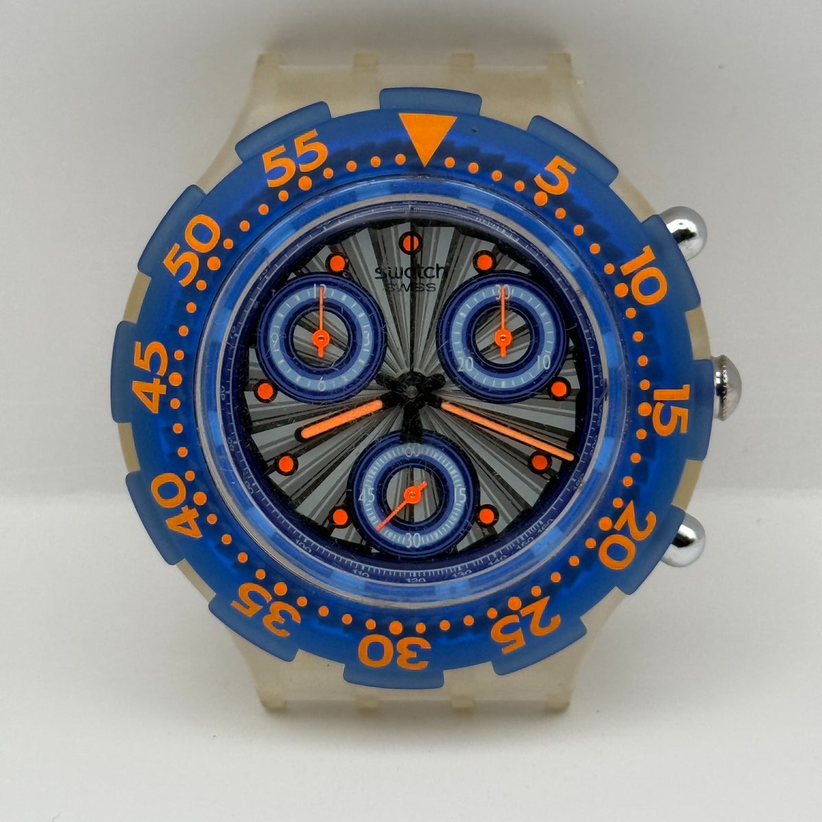 Vintage Swatch Aqua Chrono Watch SBK100 Silver Moon 1994 Swiss 45mm Parts Repair