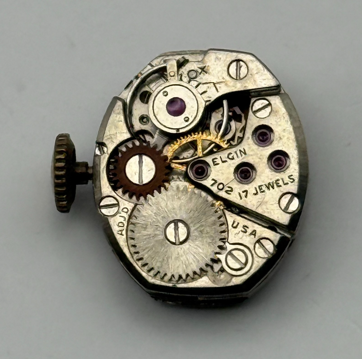 Elgin 702 Watch Movement Swiss 17 Jewels American Parts Repair 13.2mm