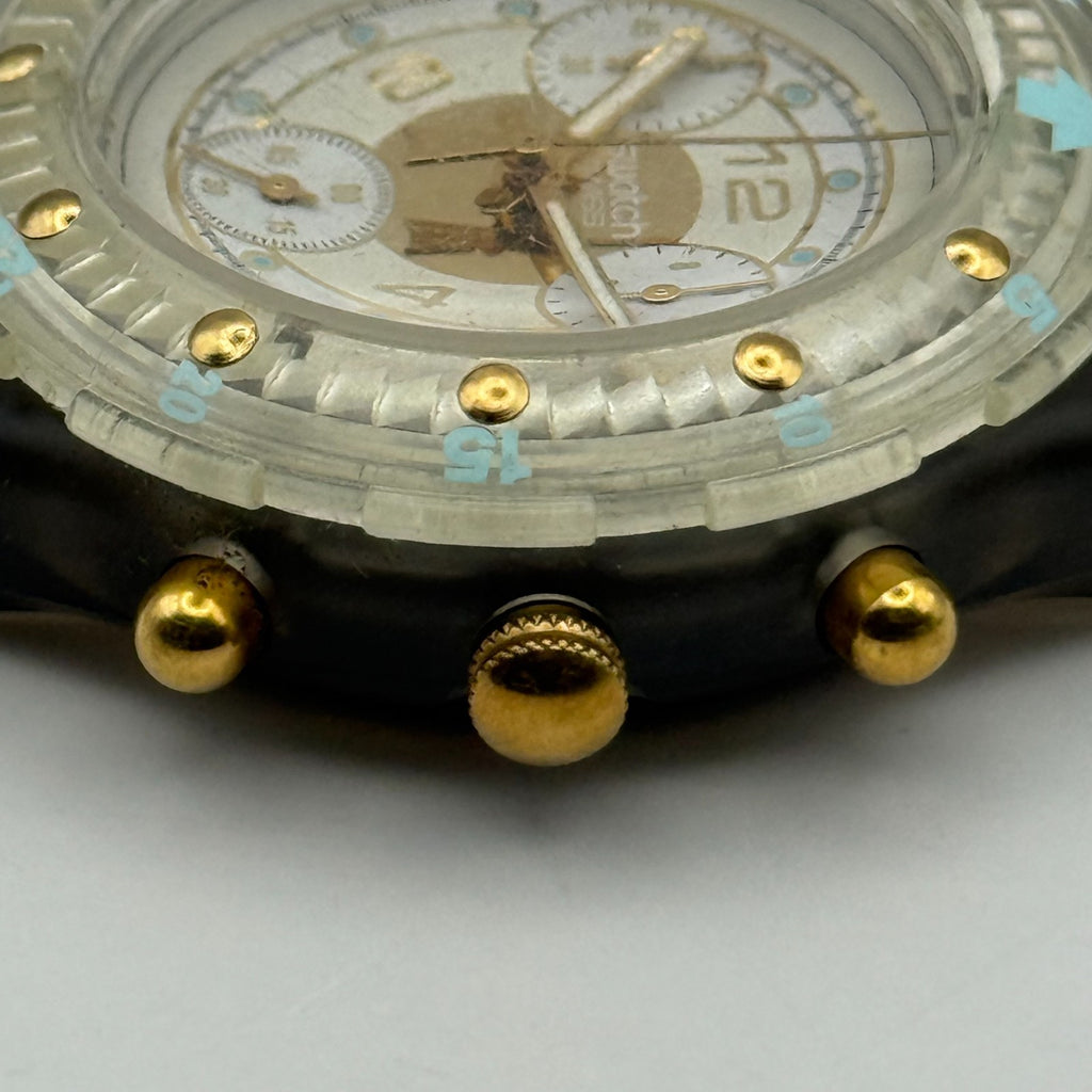 Vintage Swatch Aqua Chrono Watch SEM100 Golden Rivet 1995 ETA Quartz 40mm Parts