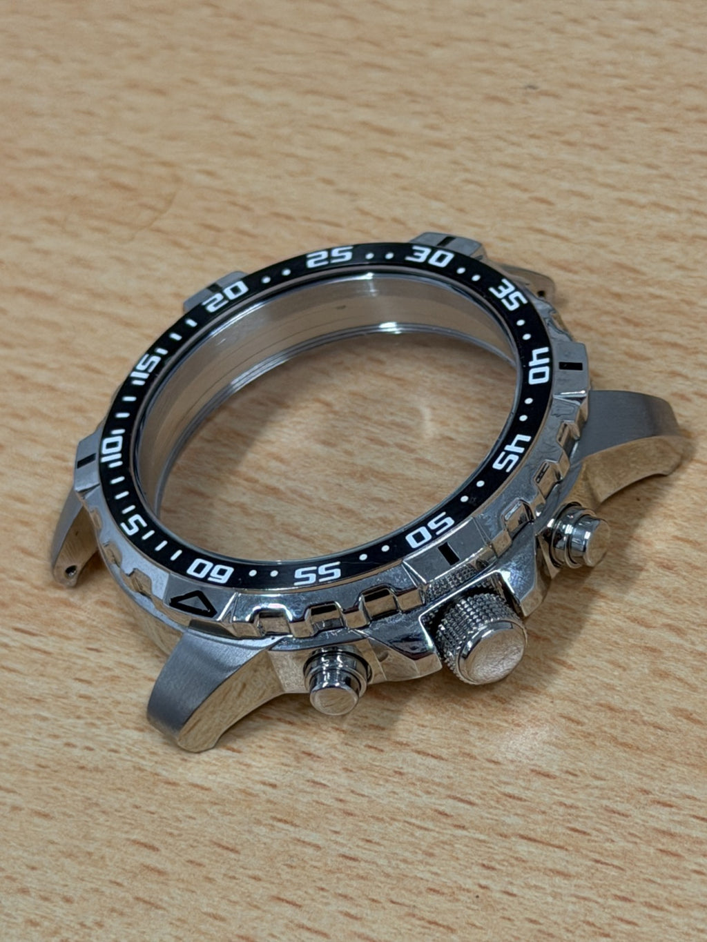 Seiko Chronograph Watch Case - Black Bezel - New Old Stock - 49mm