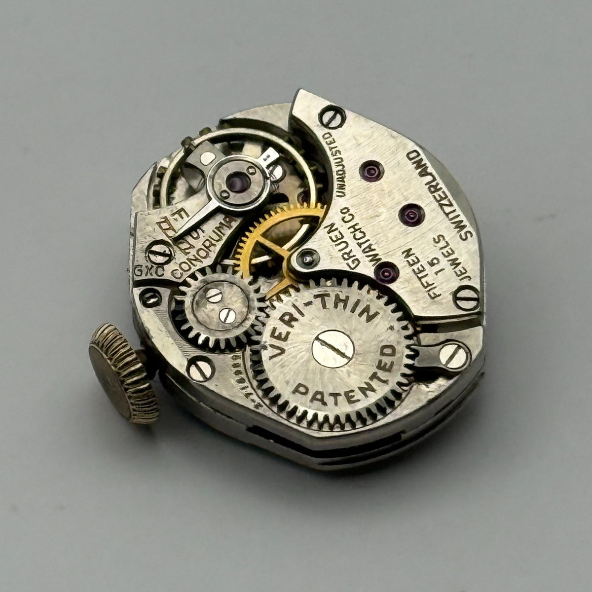 Gruen 211 Watch Movement Veri-Thin 15 Jewels Switzerland Manual Parts 15.3mm