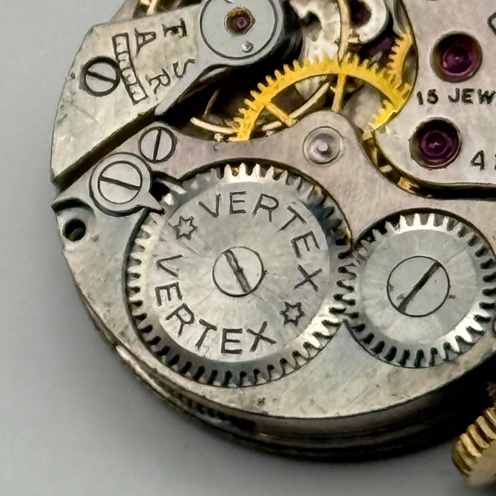 Vertex 42 Watch Movement - VW 15 Jewels - Running - For Parts / Repair - 19.6mm
