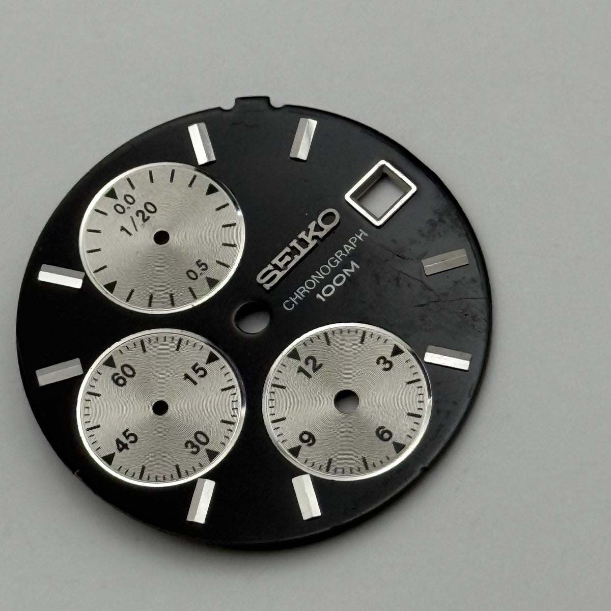 Seiko Watch Dial Chronograph 100M Black Japan Vintage Spare Parts Repair 26.4mm