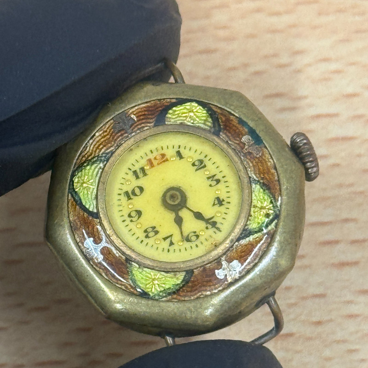 Enamel Bezel Trench Style Watch - Antique ? - Unusual Swiss - Spares/Repairs