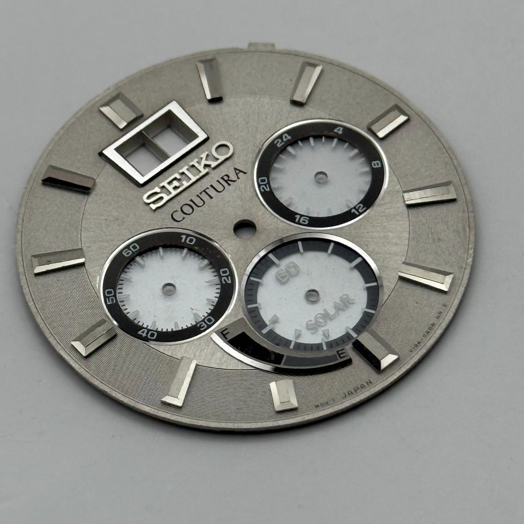 Seiko V156-0R58 Watch Dial Coutura Solar Silver Tone Spare Parts Repair 33mm