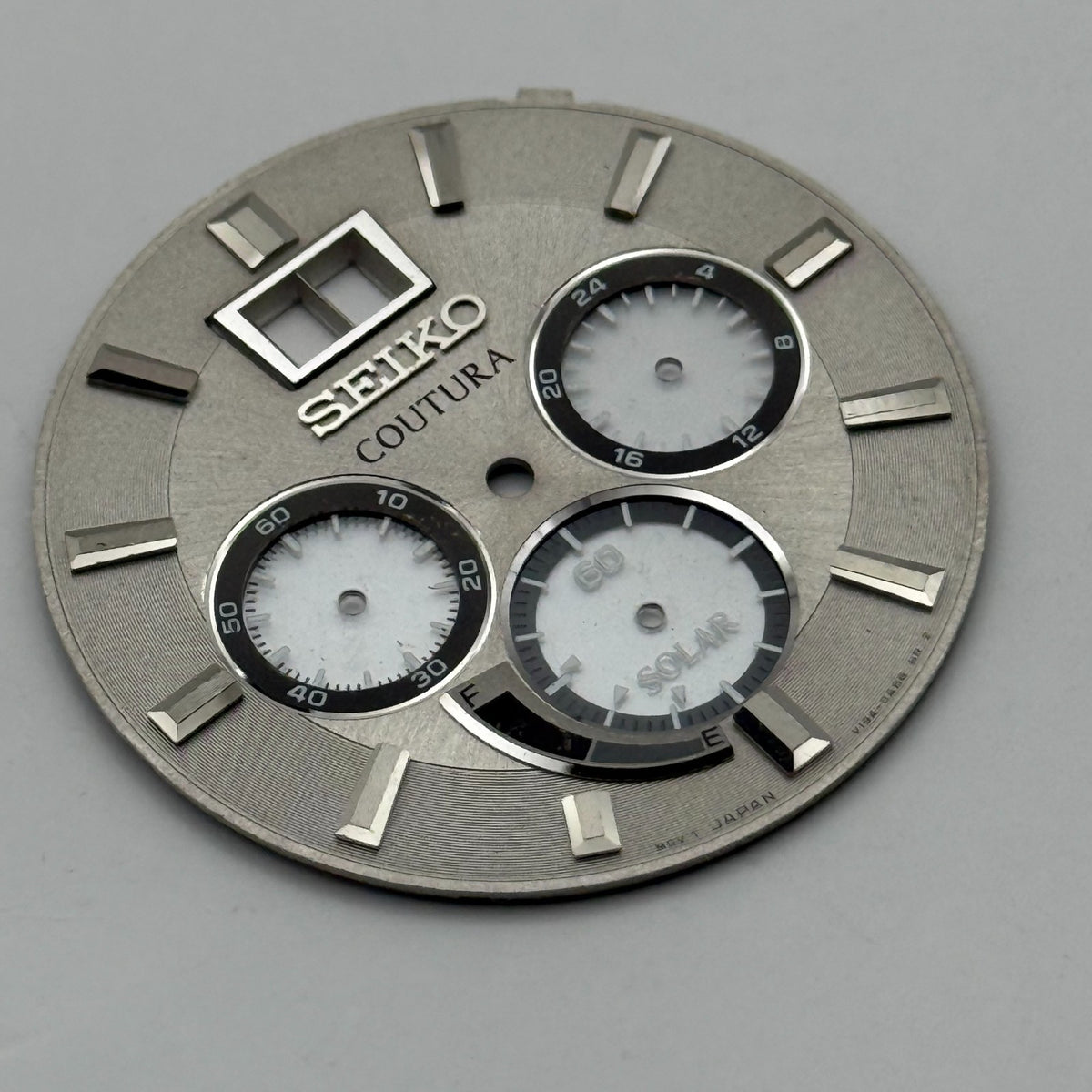 Seiko V156-0R58 Watch Dial Coutura Solar Silver Tone Spare Parts Repair 33mm