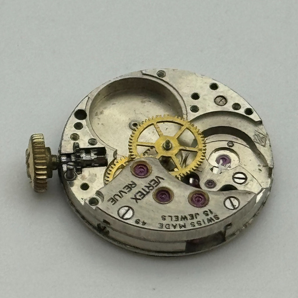 Revue 49 Watch Movement - Vertex Partial 15 Jewels - For Parts / Repair - 17.4mm