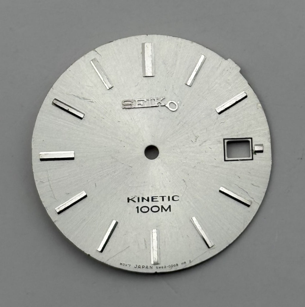 Seiko 5M62-0D68 Watch Dial Kinetic 100M Silver Japan Spare Parts Repair 28mm