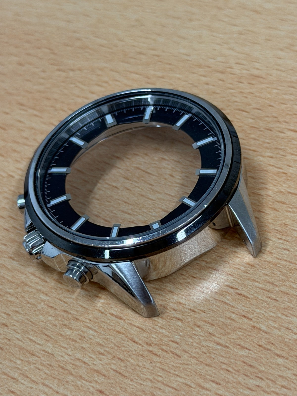 Seiko 5M62 Kinetic Chronograph Watch Case - Black Bezel - New Old Stock - 45mm