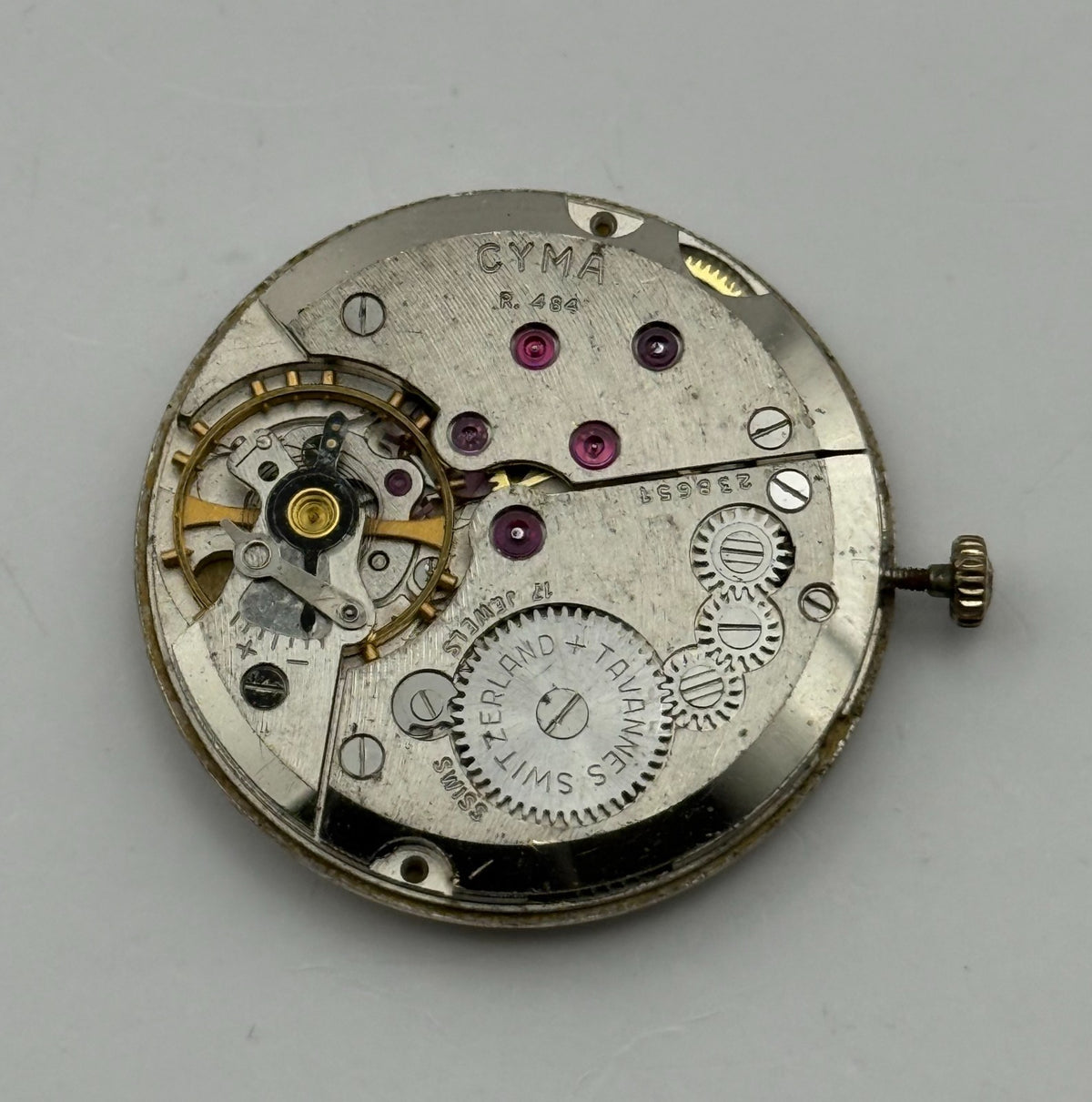Cyma R.484 Watch Movement Running Tavannes 17 Jewels Swiss Manual Wind Parts