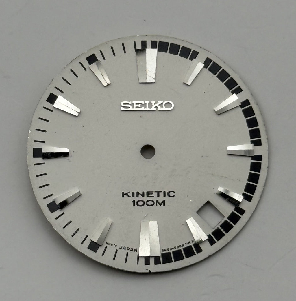 Seiko 5M62-09D8 Watch Dial Kinetic 100M Silver Tone Spare Parts Repair 27.4mm