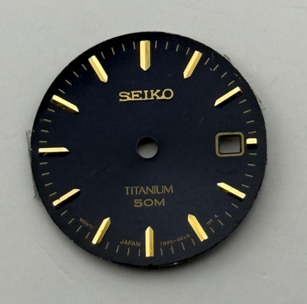 Seiko 7N82-0EL8 Watch Dial Titanium 50M Black Japan Spare Parts Repair 19.4mm