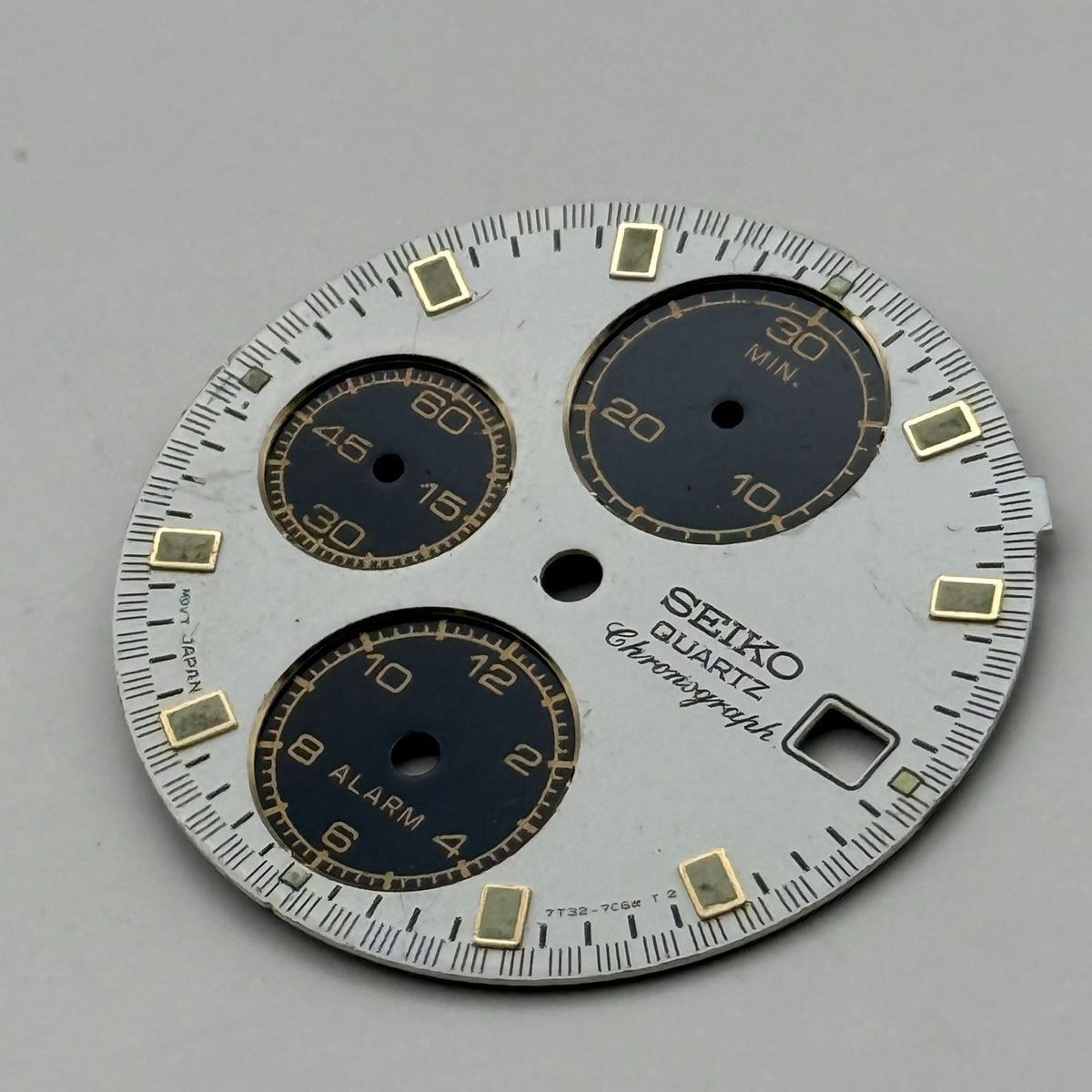 Seiko 7T32-7C68 Watch Dial Chronograph Alarm White Spare Parts Repair 27.4mm