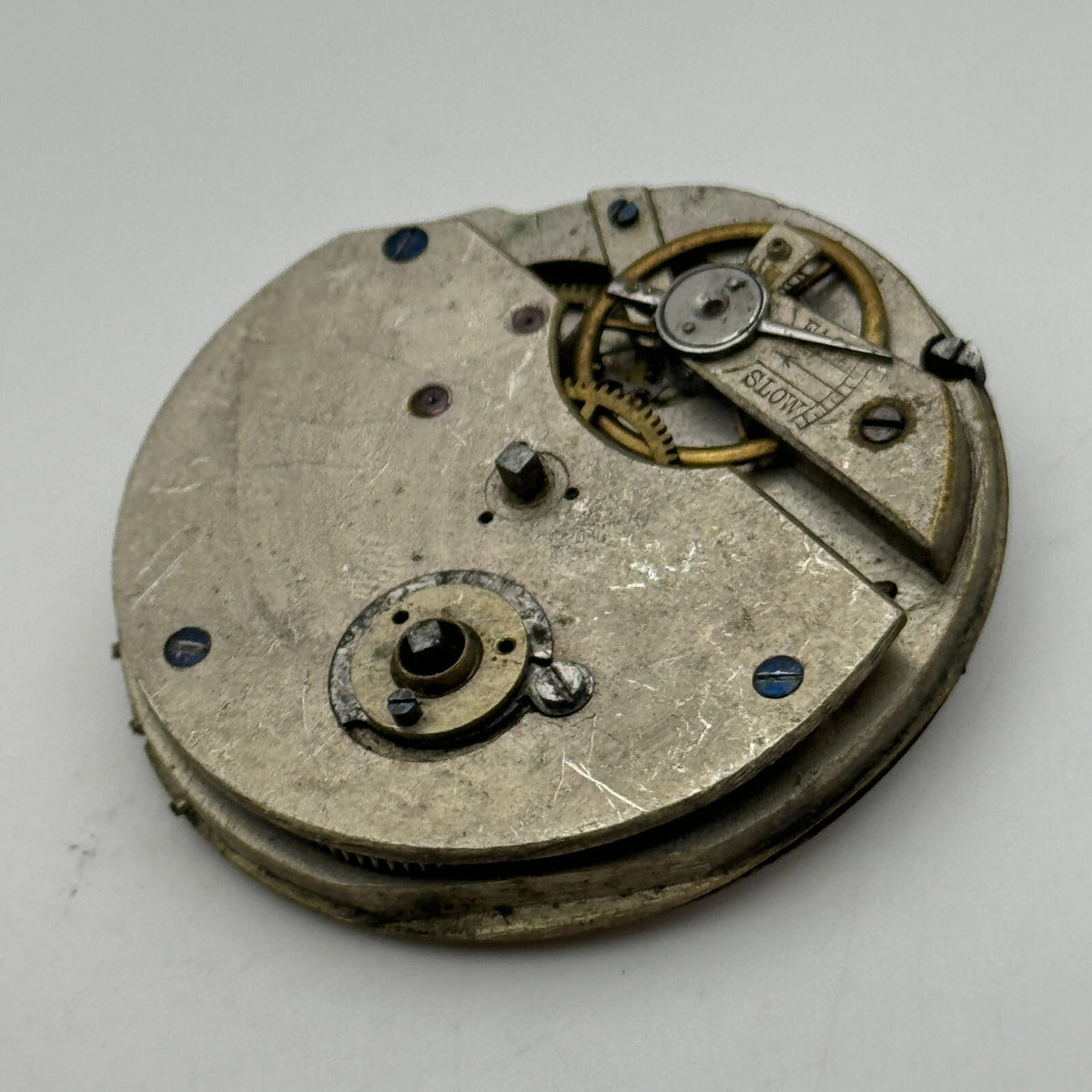 Antique Key Wound Roman Numerals Pocket Watch Movement Dial Parts Repair 47.5mm
