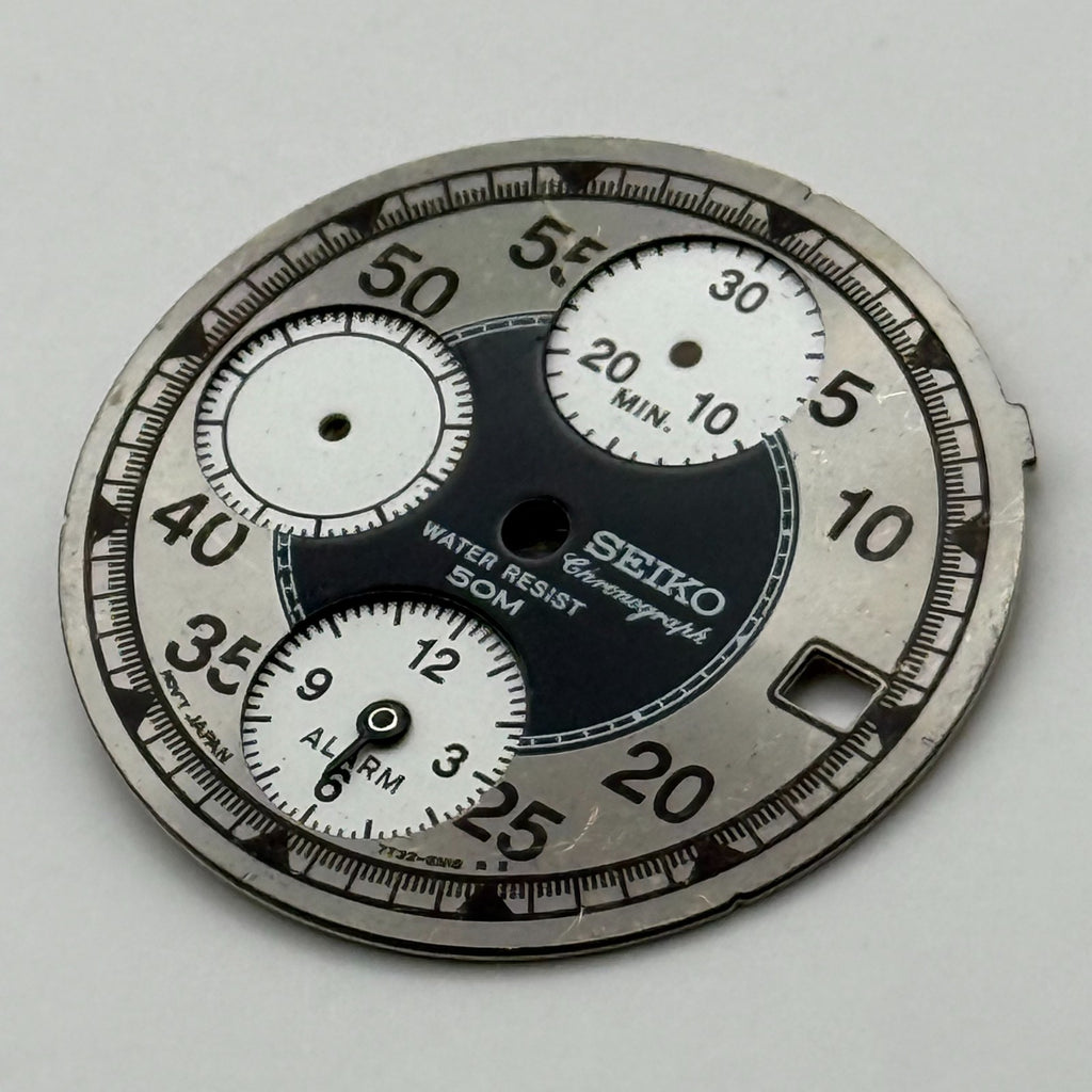 Seiko 7T32 Watch Dial Chronograph Alarm 50M Silver Grey Parts Repair 27.4mm