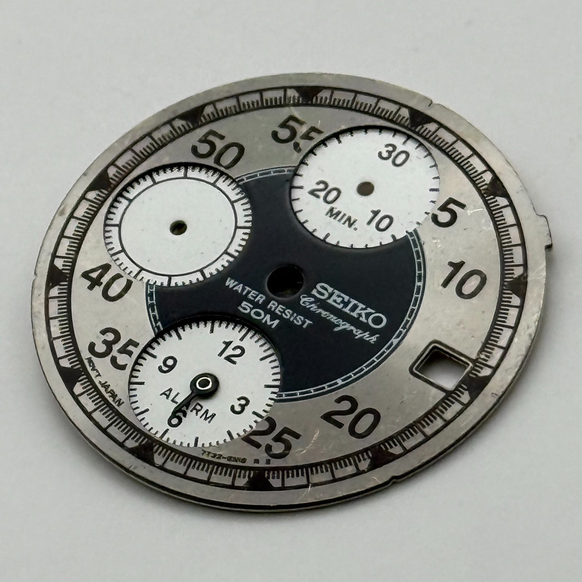 Seiko 7T32 Watch Dial Chronograph Alarm 50M Silver Grey Parts Repair 27.4mm