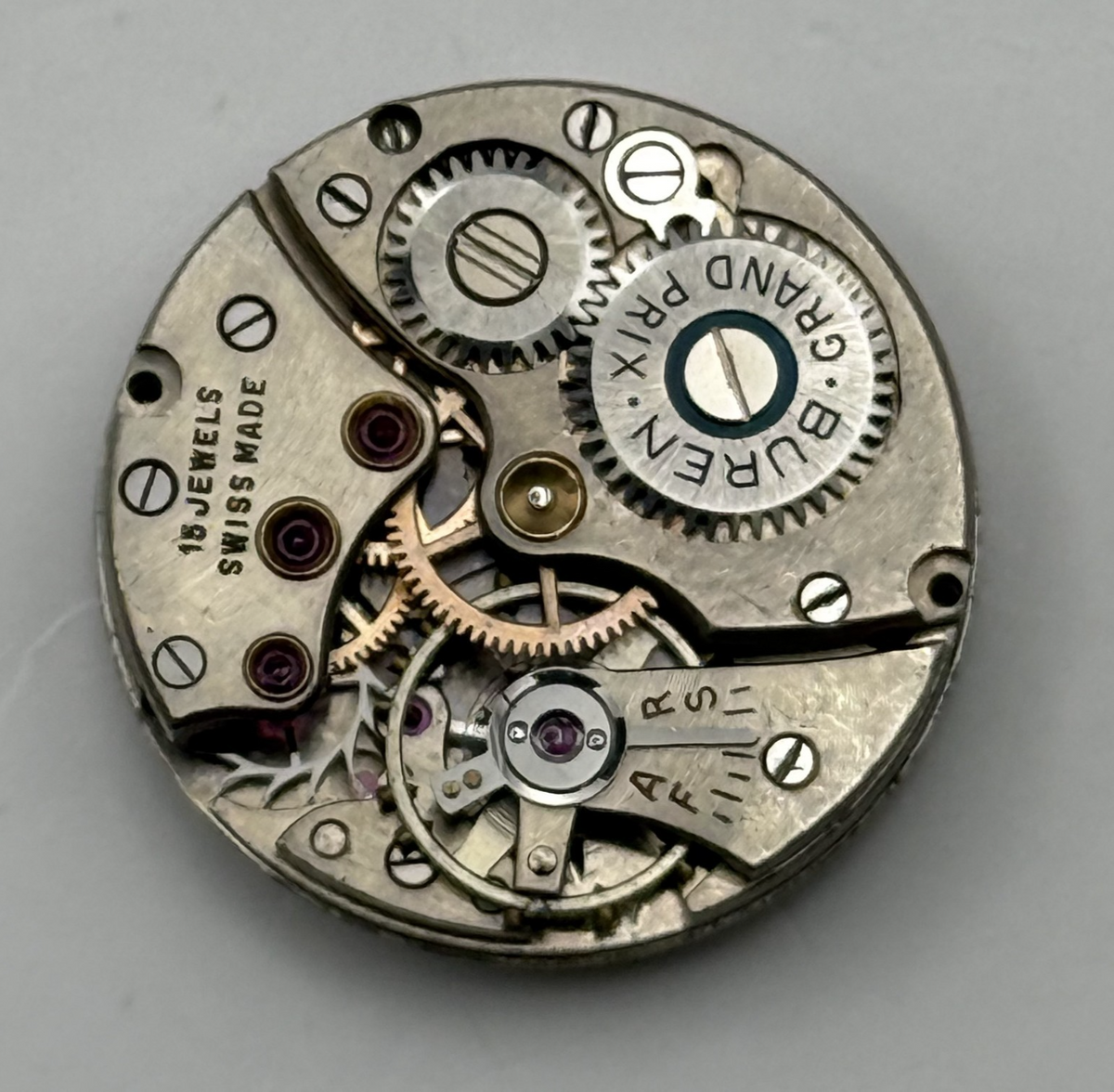 Buren 337 Watch Movement Buren Grand Prix 15 Jewels Swiss Parts Repair 19.3mm
