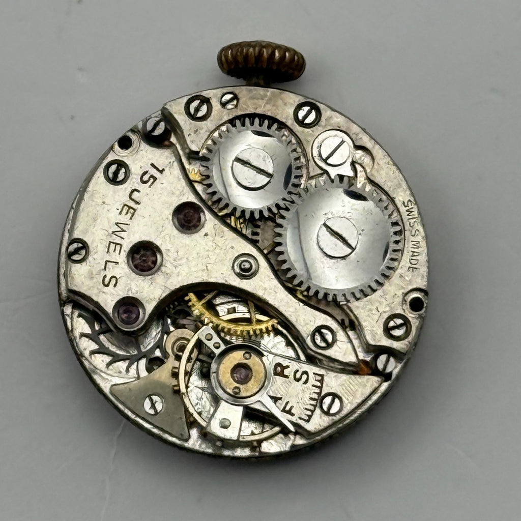 Unidentified Watch Movement 15 Jewels Swiss Manual Wind Parts Repair 19.7mm