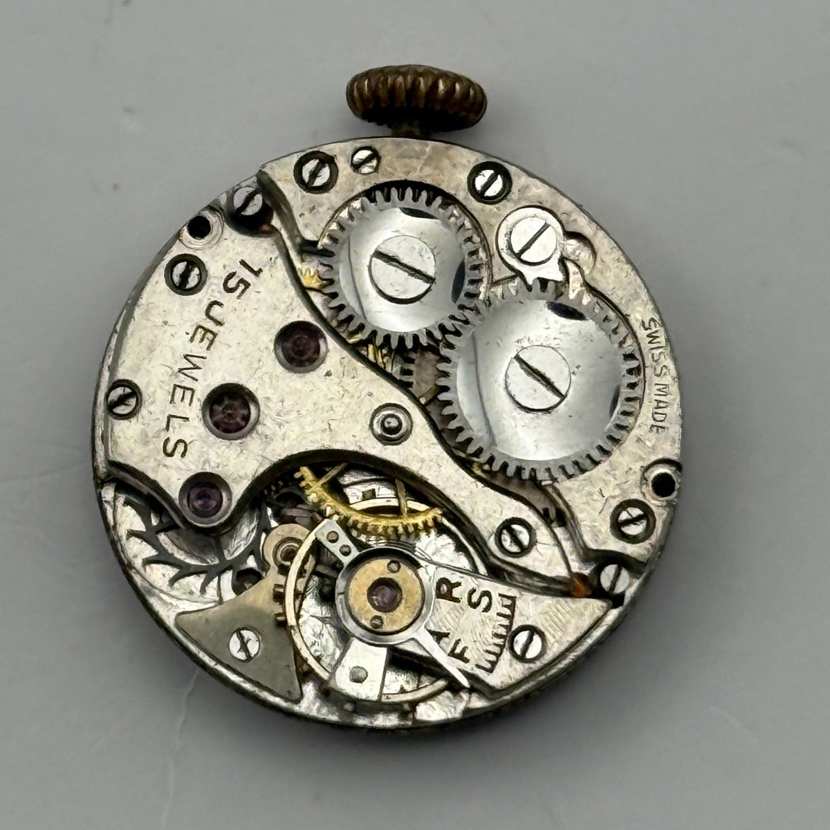 Unidentified Watch Movement 15 Jewels Swiss Manual Wind Parts Repair 19.7mm