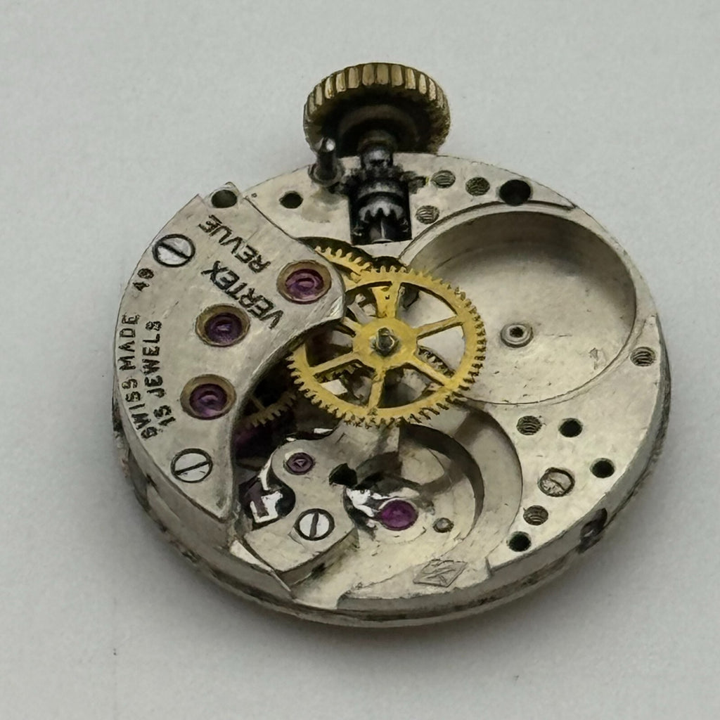 Revue 49 Watch Movement - Vertex Partial 15 Jewels - For Parts / Repair - 17.4mm
