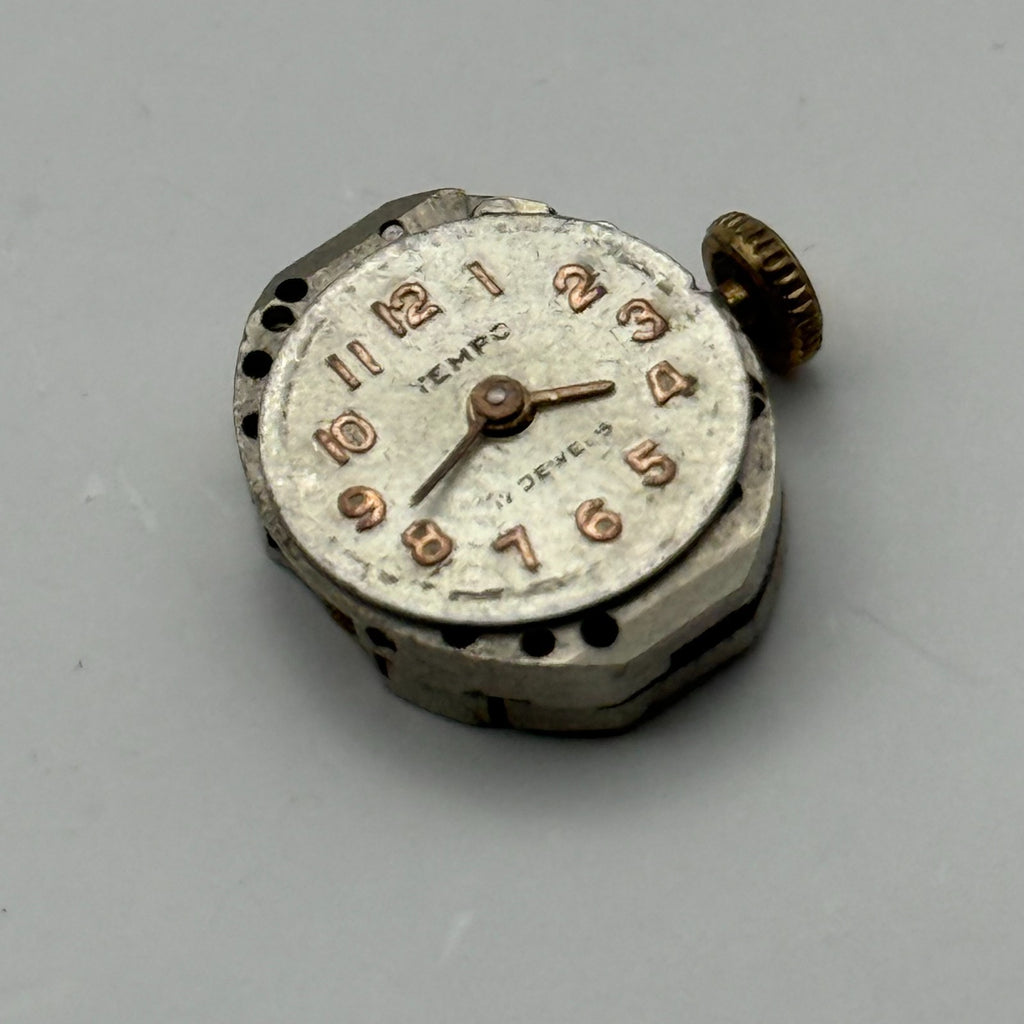 Tempo Watch Movement 17 Jewels Swiss Manual Wind Vintage Parts Repair 12.7mm