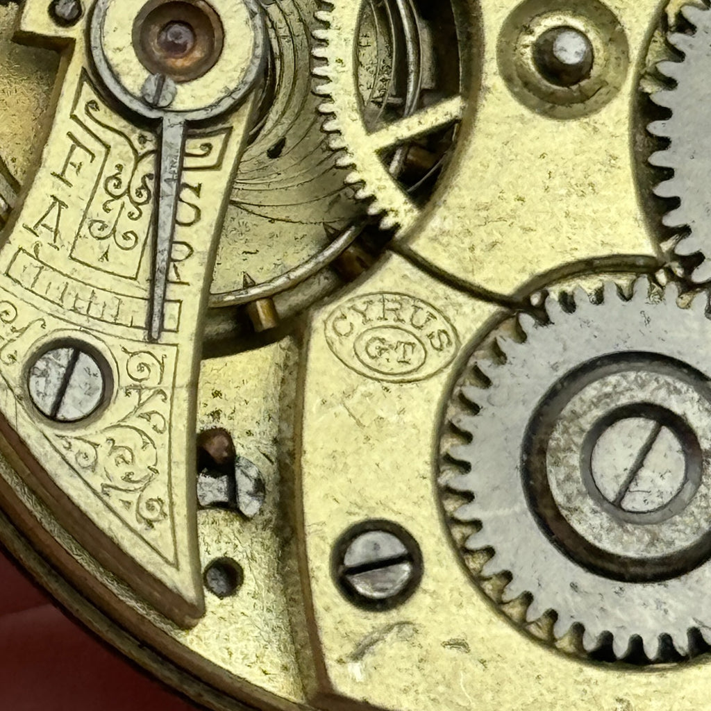 Open Face Cyrus GT Antique Pocket Watch Movement - For Parts / Repair - 40.9mm