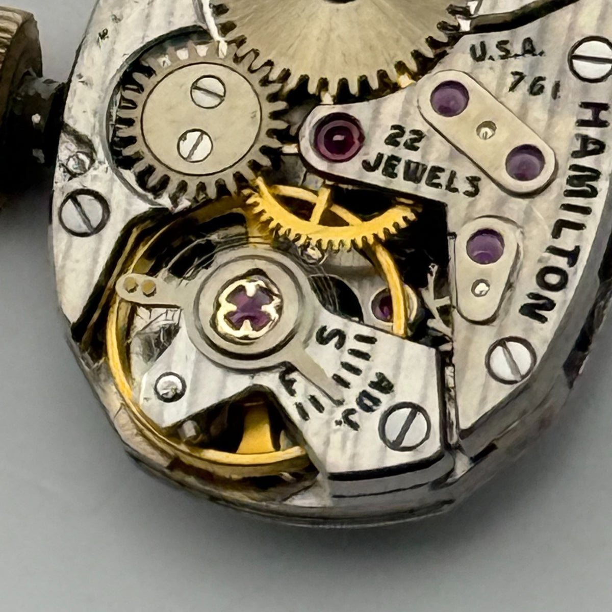 Hamilton 761 Watch Movement Running USA 22J Original Crown For Parts Repair 13mm