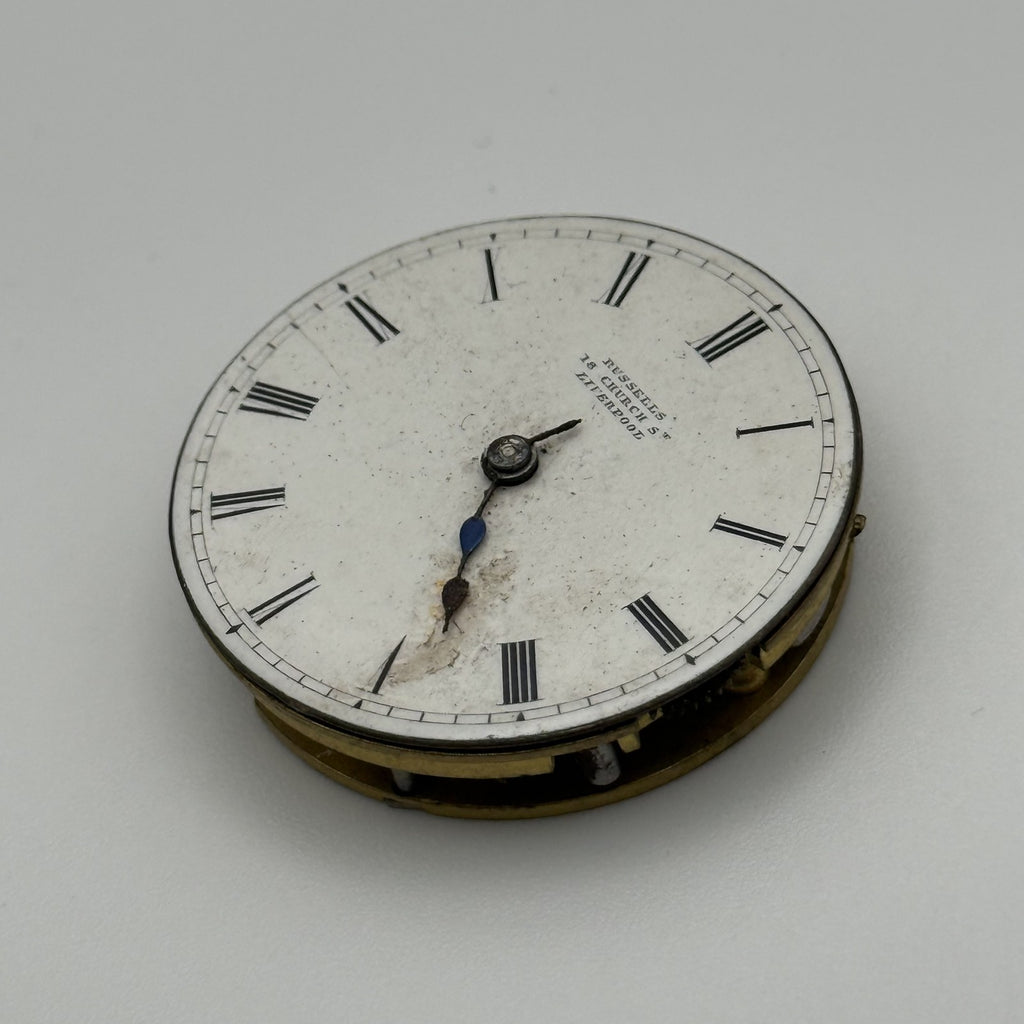 English Lever Pocket Watch Movement - Russells Liverpool - Parts / Repair 32.1mm