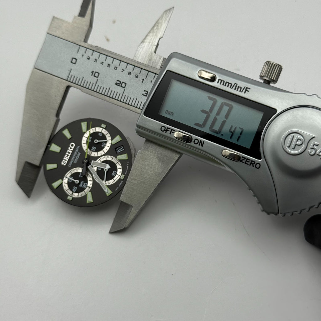 Seiko 6T55-0008 Watch Dial Chronograph 100M Black Spare Parts Repair 30.4mm