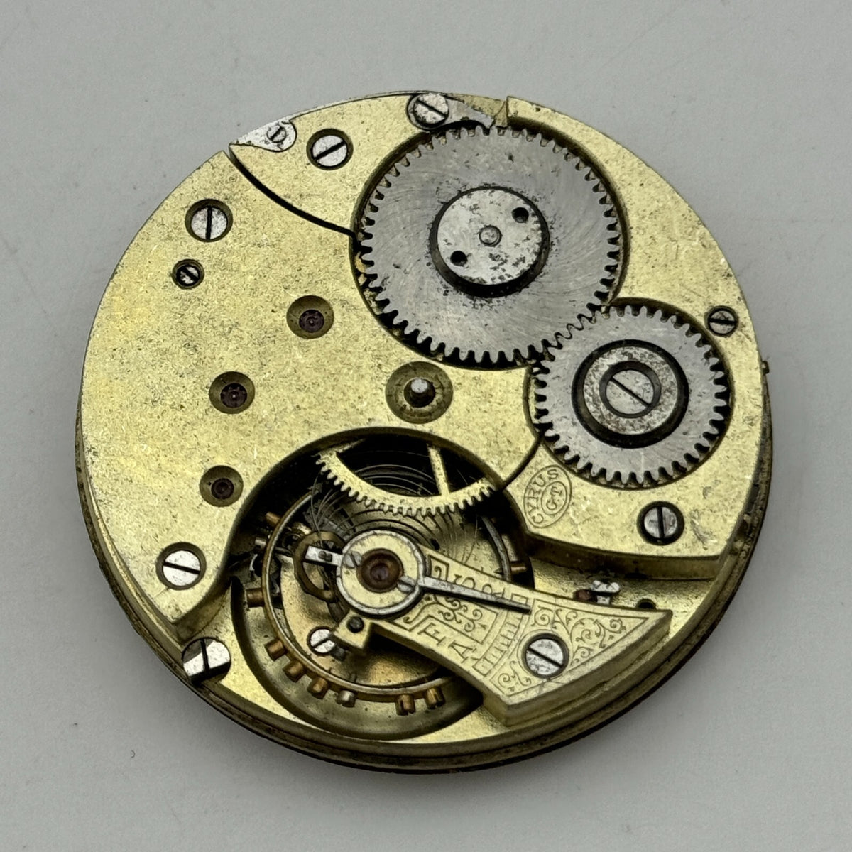 Open Face Cyrus GT Antique Pocket Watch Movement - For Parts / Repair - 40.9mm
