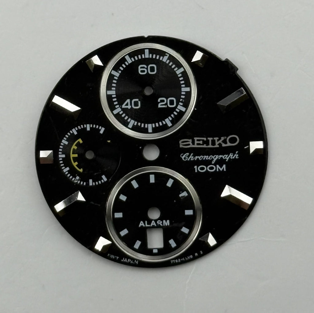 Seiko 7T62-0LV8 Watch Dial Chronograph 100M Black Spare Parts Repair 27.4mm