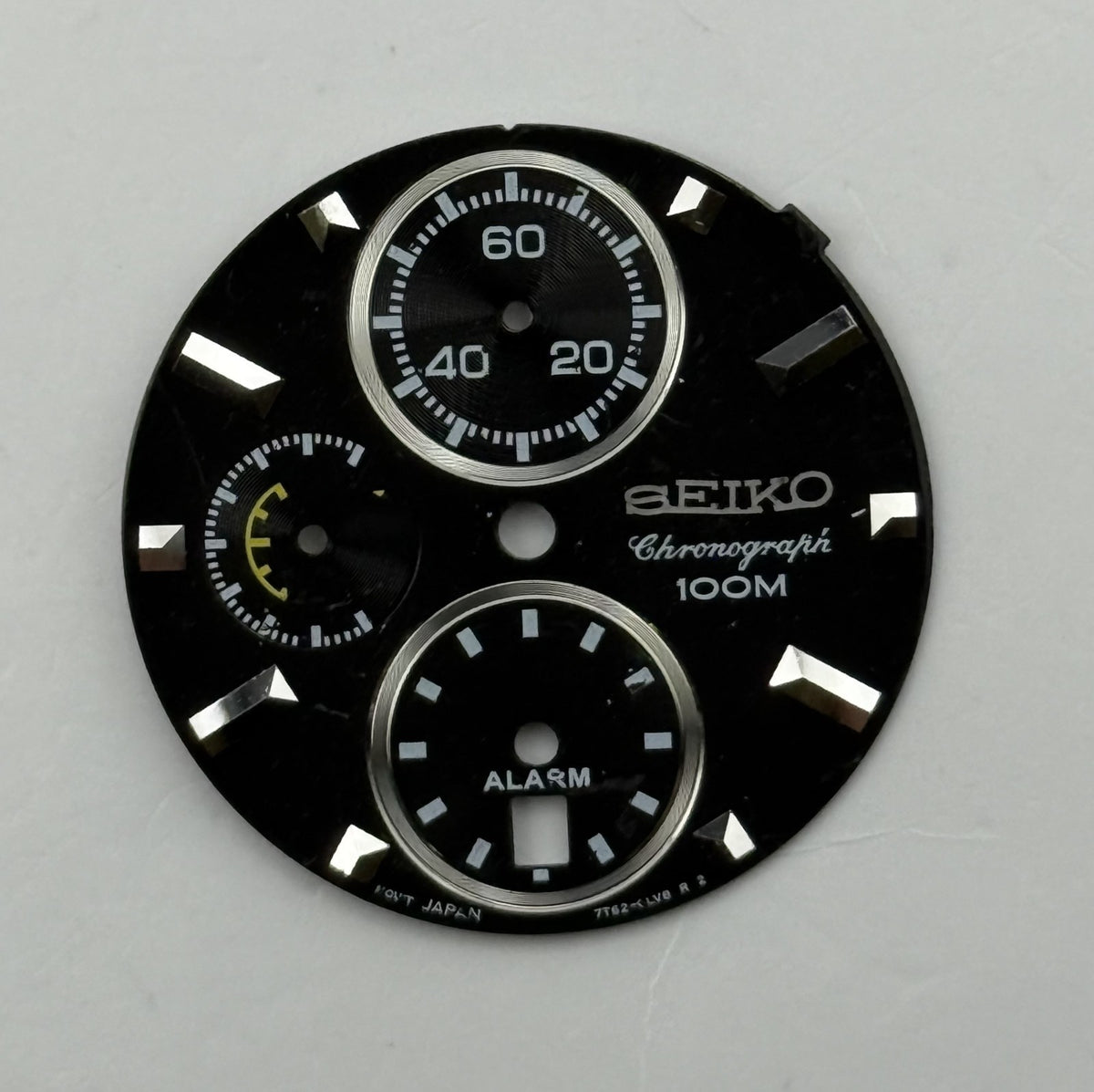 Seiko 7T62-0LV8 Watch Dial Chronograph 100M Black Spare Parts Repair 27.4mm