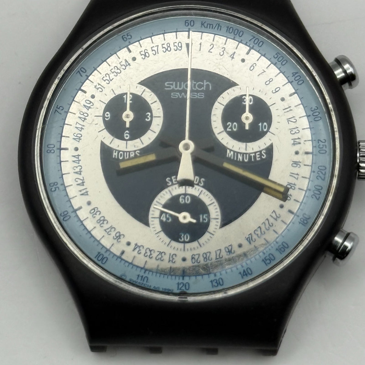 Vintage Swatch Chrono Watch SCN102 Silver Star 1990 ETA Quartz Swiss 39mm Parts 