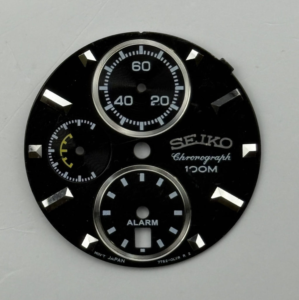Seiko 7T62-0LVP Watch Dial Chronograph Alarm 100M Spare Parts Repair 27.4mm
