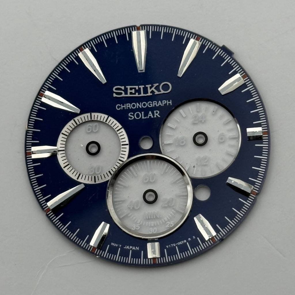 Seiko V178-0EB8 Watch Dial Chronograph Solar Blue Spare Parts Repair 33.1mm