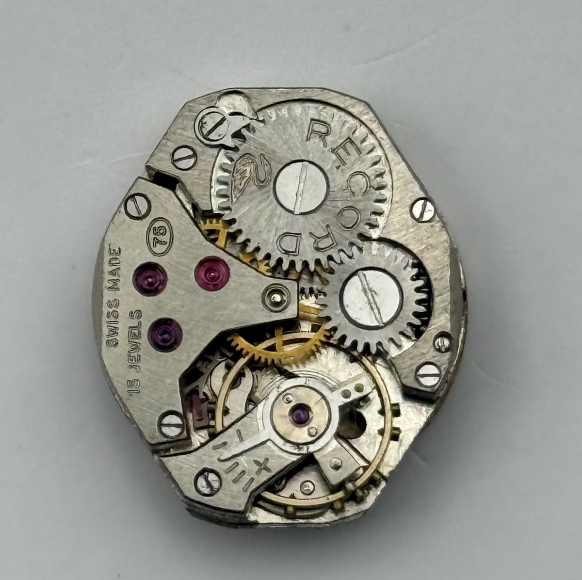 Record 75 Watch Movement Josmar 15 Jewels Swiss Manual Wind Parts Repair 15.2mm